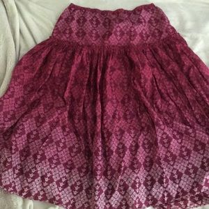 Bright reds and pinks layered ombré maxi skirt with beautiful design throughout